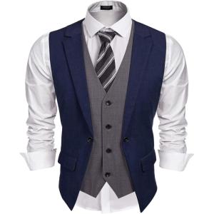 imageCOOFANDY Mens Layered Suit Vest Business Dress Vests Formal Wedding Waistcoat Slim FitNavy