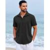 imageCOOFANDY Mens Beach Summer Shirts Linen Texture Shirts Short Sleeve Casual Button Down ShirtBlack