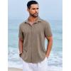 imageCOOFANDY Mens Beach Summer Shirts Linen Texture Shirts Short Sleeve Casual Button Down ShirtBrown