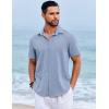 imageCOOFANDY Mens Beach Summer Shirts Linen Texture Shirts Short Sleeve Casual Button Down ShirtClassic Blue