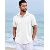 imageCOOFANDY Mens Beach Summer Shirts Linen Texture Shirts Short Sleeve Casual Button Down ShirtWhite