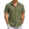 imageCOOFANDY Mens Beach Summer Shirts Linen Texture Shirts Short Sleeve Casual Button Down ShirtArmy Green