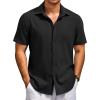 imageCOOFANDY Mens Beach Summer Shirts Linen Texture Shirts Short Sleeve Casual Button Down ShirtBlack