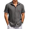 imageCOOFANDY Mens Beach Summer Shirts Linen Texture Shirts Short Sleeve Casual Button Down ShirtDark Gray
