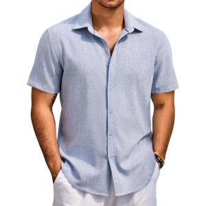 imageCOOFANDY Mens Beach Summer Shirts Linen Texture Shirts Short Sleeve Casual Button Down ShirtNavy Blue