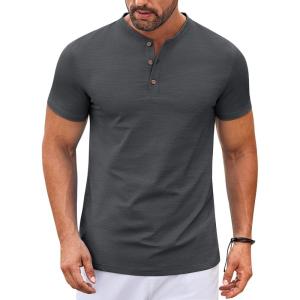 imageCOOFANDY Mens Henley Shirts Short Sleeve Casual Button Down Shirts Lightweight Summer Basic TeeDark Grey