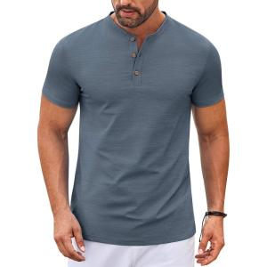 imageCOOFANDY Mens Henley Shirts Short Sleeve Casual Button Down Shirts Lightweight Summer Basic TeeMidnight Blue