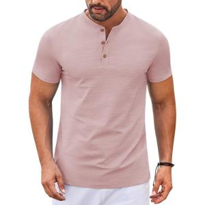 imageCOOFANDY Mens Henley Shirts Short Sleeve Casual Button Down Shirts Lightweight Summer Basic TeePink