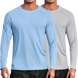 imageCOOFANDY Mens Sun Protection Shirts Long Sleeve Rash Guard Swim TShirts Lightweight Quick Dry Fishing Shirts2 Packlight Grey  Light Blue