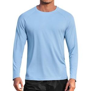 imageCOOFANDY Mens Sun Protection Shirts Long Sleeve Rash Guard Swim TShirts Lightweight Quick Dry Fishing ShirtsLight Blue