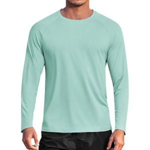 imageCOOFANDY Mens Sun Protection Shirts Long Sleeve Rash Guard Swim TShirts Lightweight Quick Dry Fishing ShirtsMint Green