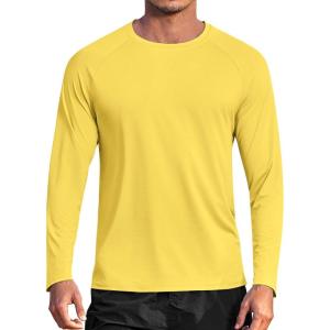 imageCOOFANDY Mens Sun Protection Shirts Long Sleeve Rash Guard Swim TShirts Lightweight Quick Dry Fishing ShirtsYellow
