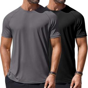 imageCOOFANDY Mens Swim Shirt Short Sleeve UPF 50 Sun Protection Shirt Rah Guard Athletic Quick Dry T ShirtsBlackdeep Grey