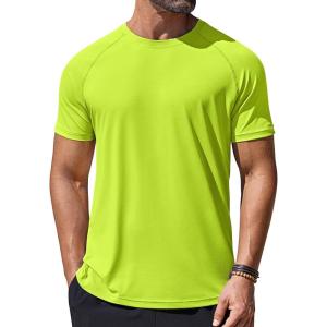 imageCOOFANDY Mens Swim Shirt Short Sleeve UPF 50 Sun Protection Shirt Rah Guard Athletic Quick Dry T ShirtsLime Green
