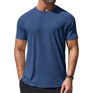imageCOOFANDY Mens Swim Shirt Short Sleeve UPF 50 Sun Protection Shirt Rah Guard Athletic Quick Dry T ShirtsNavy Blue
