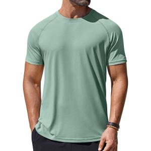 imageCOOFANDY Mens Swim Shirt Short Sleeve UPF 50 Sun Protection Shirt Rah Guard Athletic Quick Dry T ShirtsTeal