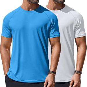 imageCOOFANDY Mens Swim Shirt Short Sleeve UPF 50 Sun Protection Shirt Rah Guard Athletic Quick Dry T ShirtsWhitedeep Blue