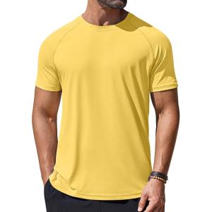 imageCOOFANDY Mens Swim Shirt Short Sleeve UPF 50 Sun Protection Shirt Rah Guard Athletic Quick Dry T ShirtsYellow