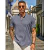 imageCOOFANDY Mens Henley Shirt Short Sleeve Casual Summer Beach Hippie TShirts Lightweight Vacation TopsDark Heather Blue