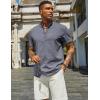 imageCOOFANDY Mens Henley Shirt Short Sleeve Casual Summer Beach Hippie TShirts Lightweight Vacation TopsDark Heather Blue