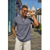 imageCOOFANDY Mens Henley Shirt Short Sleeve Casual Summer Beach Hippie TShirts Lightweight Vacation TopsDark Heather Blue