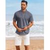 imageCOOFANDY Mens Henley Shirt Short Sleeve Casual Summer Beach Hippie TShirts Lightweight Vacation TopsDark Heather Blue
