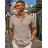 imageCOOFANDY Mens Henley Shirt Short Sleeve Casual Summer Beach Hippie TShirts Lightweight Vacation TopsKhaki