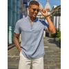 imageCOOFANDY Mens Henley Shirt Short Sleeve Casual Summer Beach Hippie TShirts Lightweight Vacation TopsLight Heather Blue