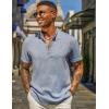 imageCOOFANDY Mens Henley Shirt Short Sleeve Casual Summer Beach Hippie TShirts Lightweight Vacation TopsLight Heather Blue