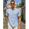 imageCOOFANDY Mens Henley Shirt Short Sleeve Casual Summer Beach Hippie TShirts Lightweight Vacation TopsSolid Light Blue