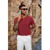 imageCOOFANDY Mens Henley Shirts Short Sleeve Casual Summer Basic Tee Solid Button TShirtsWine Red