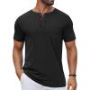 imageCOOFANDY Mens Casual Henley Shirts Short Sleeve Pocket TShirts Lightweight Button Henley Pullover Basic TeesBlack