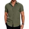 imageCOOFANDY Mens Dress Shirts Short Sleeve Regular Fit Lightweight Untucked Button Down ShirtArmy Green