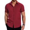 imageCOOFANDY Mens Dress Shirts Short Sleeve Regular Fit Lightweight Untucked Button Down ShirtWine Red