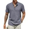 imageCOOFANDY Mens Henley Shirt Short Sleeve Casual Summer Beach Hippie TShirts Lightweight Vacation TopsDark Heather Blue