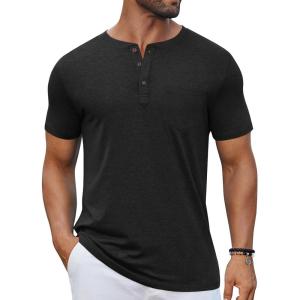 imageCOOFANDY Mens Casual Henley Shirts Short Sleeve Pocket TShirts Lightweight Button Henley Pullover Basic TeesBlack