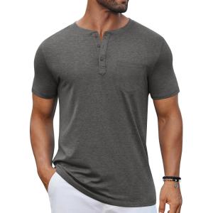 imageCOOFANDY Mens Casual Henley Shirts Short Sleeve Pocket TShirts Lightweight Button Henley Pullover Basic TeesDark Grey