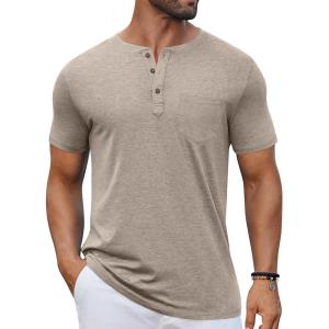 imageCOOFANDY Mens Casual Henley Shirts Short Sleeve Pocket TShirts Lightweight Button Henley Pullover Basic TeesDark Khaki