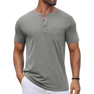 imageCOOFANDY Mens Casual Henley Shirts Short Sleeve Pocket TShirts Lightweight Button Henley Pullover Basic TeesLight Grey
