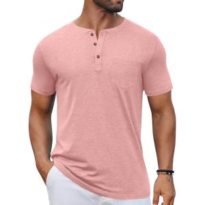 imageCOOFANDY Mens Casual Henley Shirts Short Sleeve Pocket TShirts Lightweight Button Henley Pullover Basic TeesPink