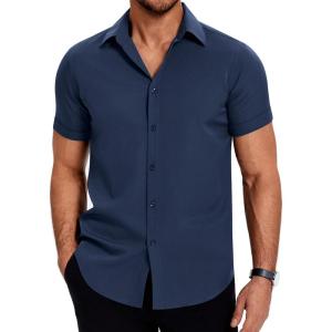 imageCOOFANDY Mens Dress Shirts Short Sleeve Regular Fit Lightweight Untucked Button Down ShirtBlue Violet