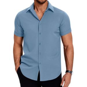 imageCOOFANDY Mens Dress Shirts Short Sleeve Regular Fit Lightweight Untucked Button Down ShirtSlate Blue