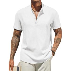 imageCOOFANDY Mens Henley Shirt Short Sleeve Casual Summer Beach Hippie TShirts Lightweight Vacation TopsWhite