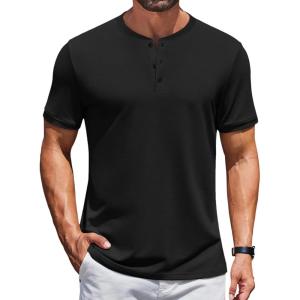 imageCOOFANDY Mens Henley Shirts Short Sleeve Casual Summer Basic Tee Solid Button TShirtsBlack