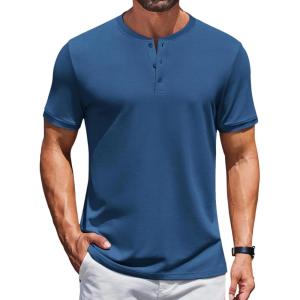 imageCOOFANDY Mens Henley Shirts Short Sleeve Casual Summer Basic Tee Solid Button TShirtsBlue