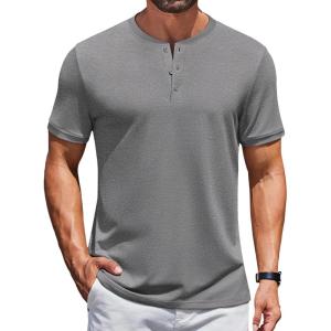 imageCOOFANDY Mens Henley Shirts Short Sleeve Casual Summer Basic Tee Solid Button TShirtsLight Grey