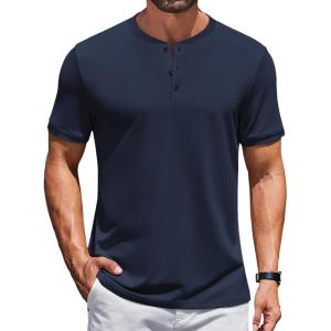 imageCOOFANDY Mens Henley Shirts Short Sleeve Casual Summer Basic Tee Solid Button TShirtsNavy Blue