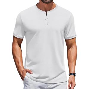 imageCOOFANDY Mens Henley Shirts Short Sleeve Casual Summer Basic Tee Solid Button TShirtsWhite