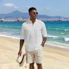 imageCOOFANDY Mens Casual Henley Shirts Long Sleeve Band Collar Lightweight Beach Shirts Summer TShirtsAll White