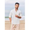 imageCOOFANDY Mens Casual Henley Shirts Long Sleeve Band Collar Lightweight Beach Shirts Summer TShirtsAll White